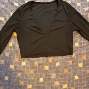 SHEIN Black Fitted Crop Blouse 3/4 Sleeve
